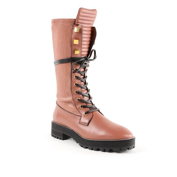 NWOT Stuart Weitzman Elspeth Turin Leather Combat Boots Pink Womens Size US 8.5 - Picture 1 of 7